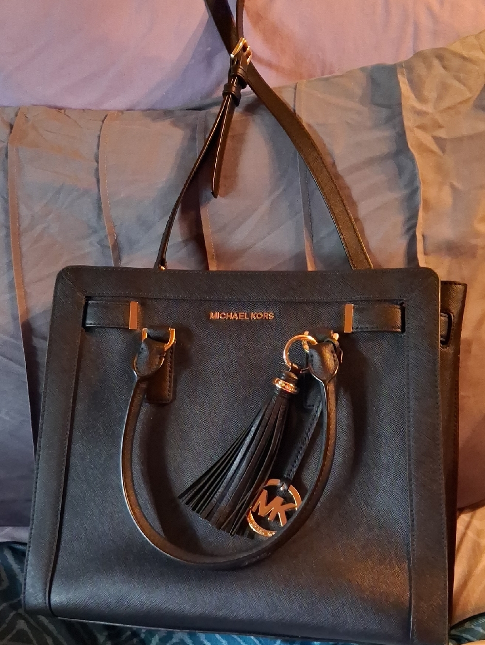 Michael Kors Black Saffiano Leather Tote with Tassel Charm